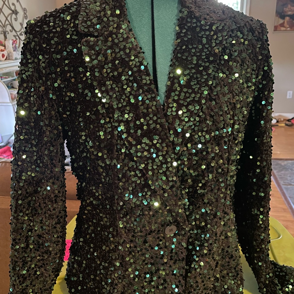Luck of the Irish HOLIDAY JACKET Elegant Sequin Blazer Tailored Fit LIKE NEW